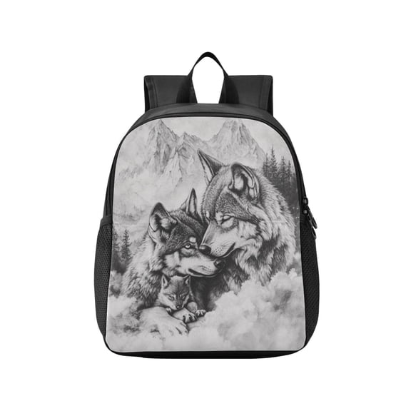 Toddler Backpack Wolf Family Mountain Sketch Waterproof Lightweight Backpack Casual Mini Daypack for Daycare & Travel