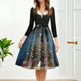 thumbnail image 2 of Christmas Dresses for Women Women's Fashion Round Casual Slim Fit Christmas Print Large Swing Long Sleeve Dress for Holiday Party,Dark Blue,L, 2 of 4