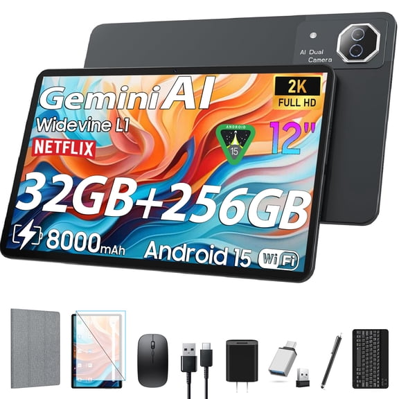 12inch Android 15 Tablet with 256GB ROM 32GB RAM,Helio G99,Octa-Core 5G WIFI,Dual Camera,GPS,1TB Expand,FHD IPS,2K 2000x1200Display Tableta,Wideline L1,GMS Certified,Split-screen,AI,Gaming Tablets