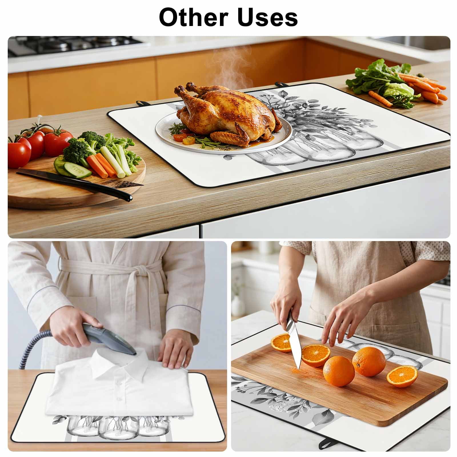 Eucalyptus Grey Stove Top Cover for Electric Stove, Heat-proof & Non Slip Glass Top Stove Cover Protector, Vintage Bottle Succulents Flower Stripes Kitchen Flat Cooktop Rubber Mat 28.5x20.5 Inches