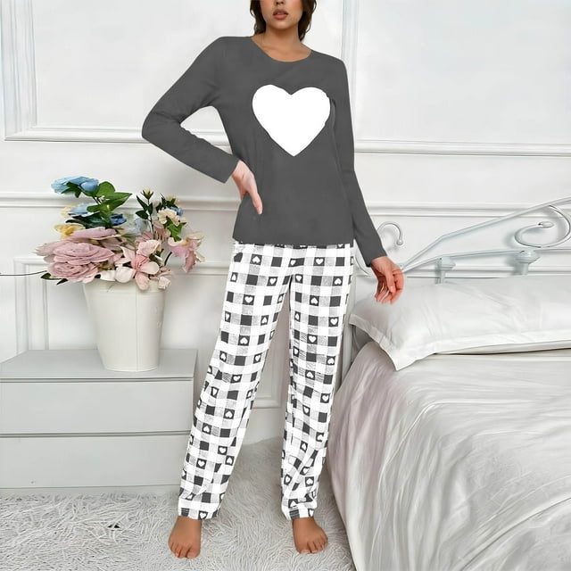 TaTaai Long Sleeved Printed Pajama Set, Women's Fashionable High Waist Loose Pants Suit, Soft Breathable Outfit, Spring Summer Casual Home Daily Wear, Hang Line Dry Gift