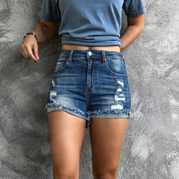 Aayomet Womens Shorts Denim Womens High Waist Ripped Hole Washed Distressed  Short Jeans Dark Blue,L - Walmart.com
