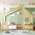 thumbnail image 2 of Miniyam Twin Floor Bed for Kids with Guardrails and Roof, Montessori House Bed Frame, Natural, 2 of 7