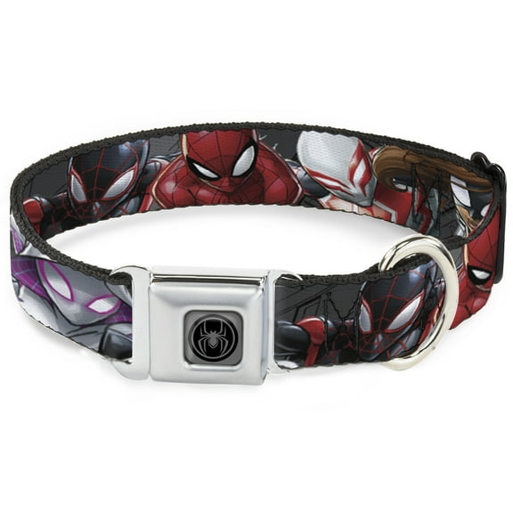 Marvel Comics Pet Collar, Dog Collar Metal Seatbelt Buckle, Spider Hero Action Poses Grays, 9.5 to 13 Inches 1.0 Inch Wide