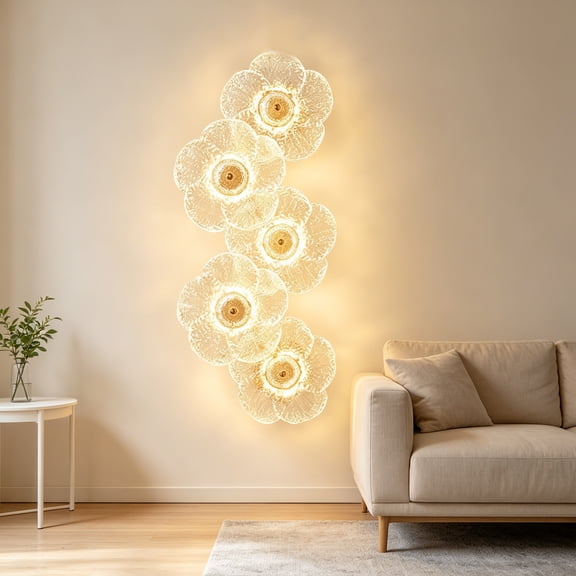 5-Light LED Floral Glass Wall Sconce, Contemporary Wall Light for Bedroom, Hallway & Entryway