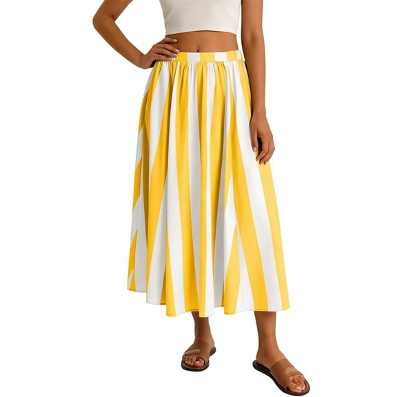 Womens Summer Striped Maxi Skirts A-Line Elastic Waist Flowy Skirt Beach Vacation Outfits