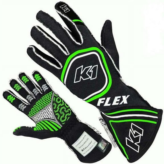 K1 Racegear Glove Flex X-Large Black / Flo Green SFI / FIA