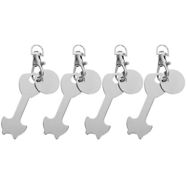 IFANLANDOR 4Pcs Silver Zinc Alloy Trolley Token Keyring For Rounded Shopping Trolley Token And Adults