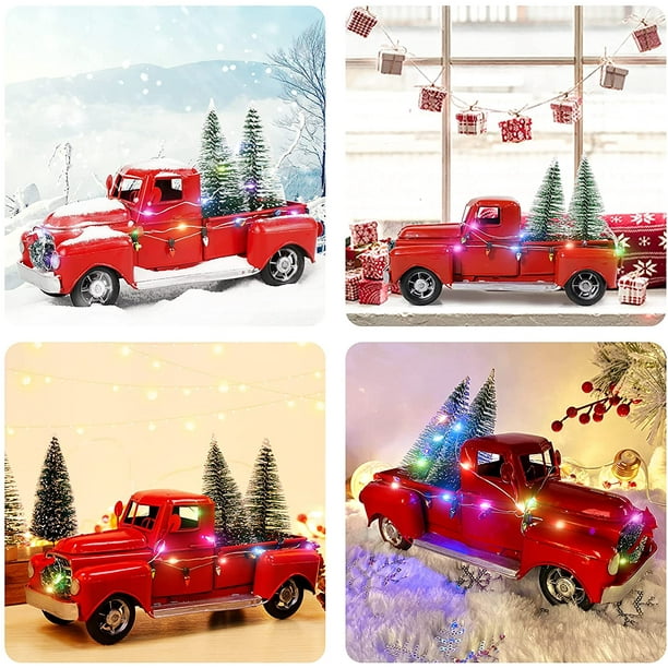Qiilu Décoration de Noël Vintage Camion Rouge avec Arbres de Noël en Métal