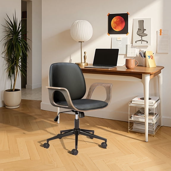 Ali Office Chair Black Office Chair, Modern Style, Plush and durable faux leather fabric, Plywood, Indoor Office