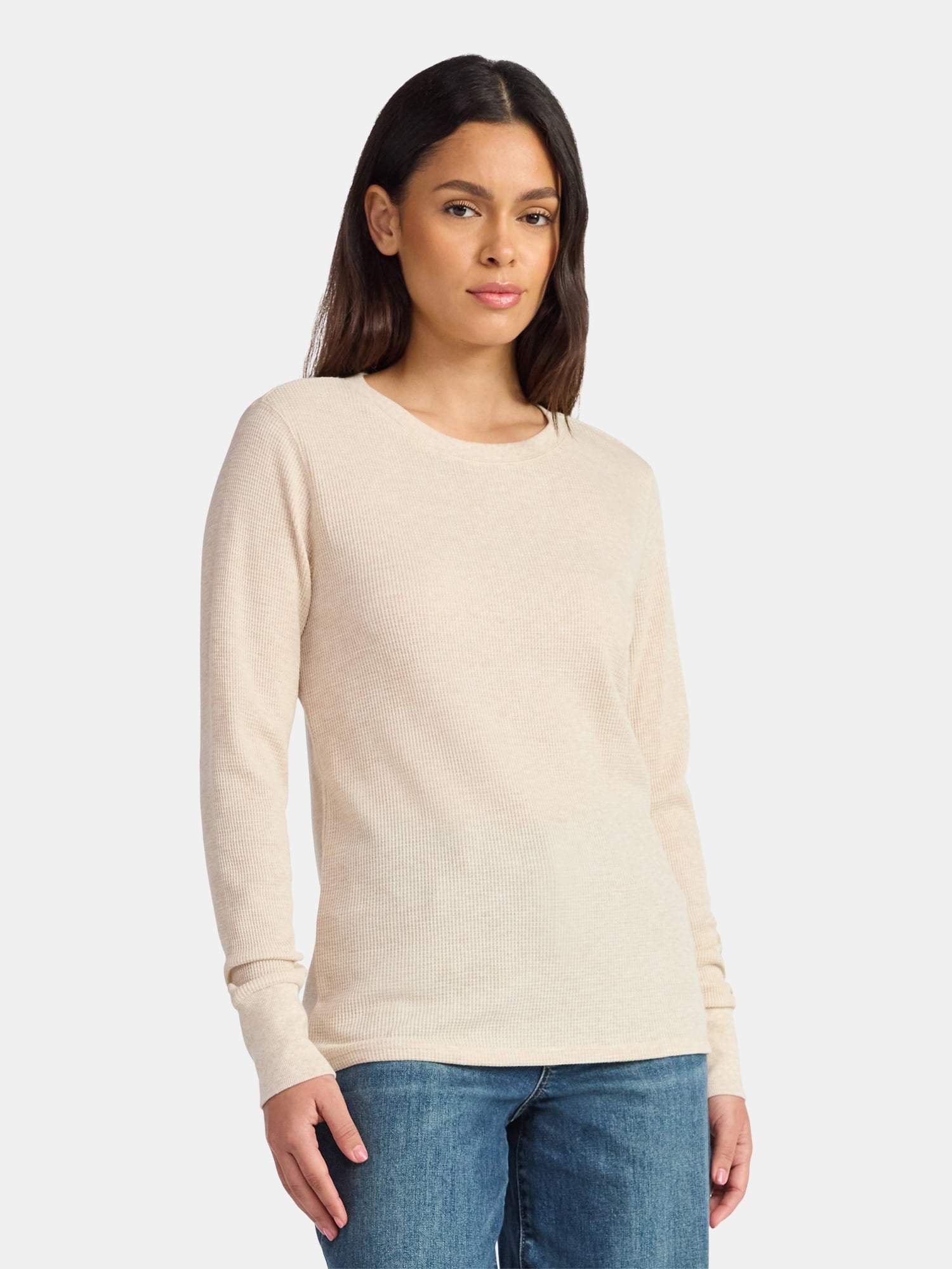 (2 pack) Time and Tru Women's Thermal Tee with Long Sleeves, Size XS-XXXL