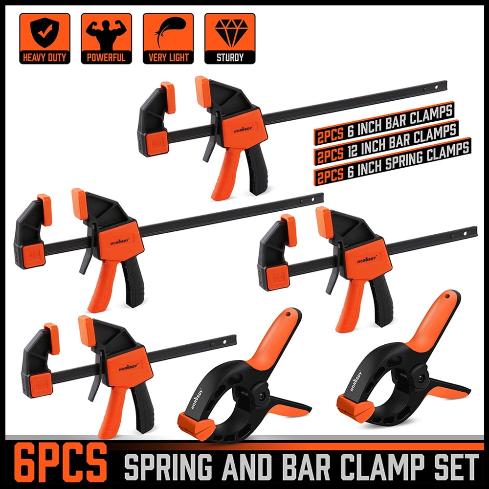 HORUSDY 6-Pack Wood Clamps for Woodworking, 12" and 6" Bar Clamps, Wood Working Clamp Sets, Quick Clamps F Clamp with 150 LBS Load Limit (6-Pack)