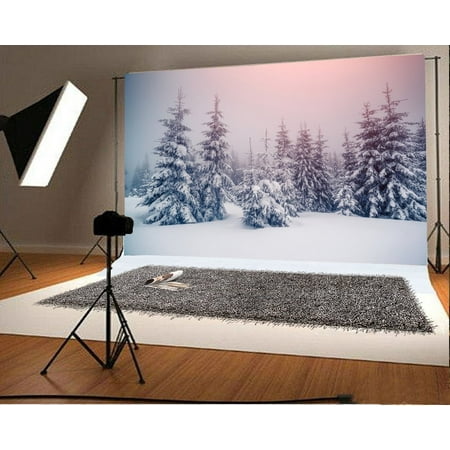 Christmas Winter Landscape Photos GreenDecor Polyster 7x5ft Photography Backdrop Christmas Pine Tree Forest Snow Covered Landscape Nature Winter Xmas Background Kids Children Adults Photo Studio Props ()