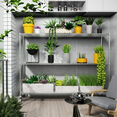 

Newboti Furniture 3 Tier Standing Shelf Units 3000 LBS NSF Height Adjustable Metal Garage Storage Shelves with Wheels Heavy Duty Storage Rack Metal Shelves - Black - 3T-2472-CHROME 93613