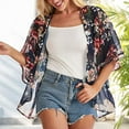thumbnail image 4 of jsaierl Women's Floral Print Puff Sleeve Kimono Cardigan Loose Cover Up Casual Blouse Tops, 4 of 9