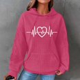 thumbnail image 2 of Pxxlle Womens Waffle Knit Hoodie Trendy Heart Graphic Hoodies Casual Loose Long Sleeve Hooded Sweatshirts Fall Drawstring Sweatshirt with Pockets Hot Pink XXL, 2 of 5