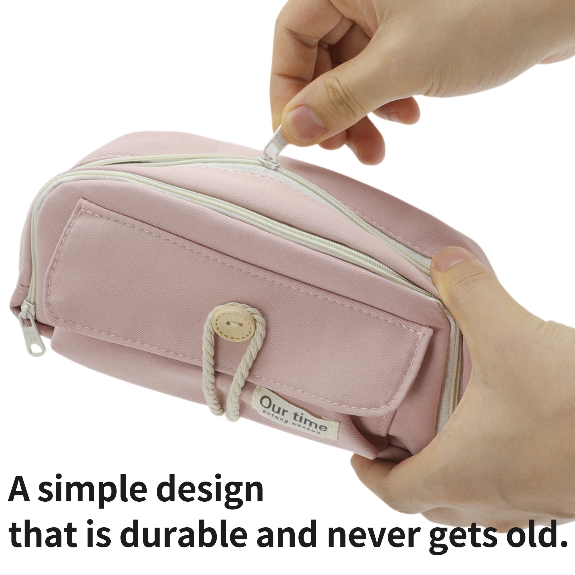 Unique Bargains Canvas Pencil Case, Large Capacity Pen Pouch, Aesthetic Organizer Pink