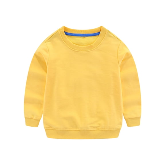VBEWZET Toddler Kids Solid Crew Neck Sweatshirt, Unisex Boys Girls Long Sleeve Plain Pullover Top 1-12 Years Casual Basic Hoodie Alternative Yellow 90