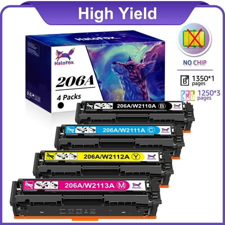 206A Toner Cartridges Set for HP 206X High Yield Toner for Laserjet Pro M255dw M283cdw M283fdw M255nw MFP M282nw M283fdn M252 Printer No Chip (Black Cyan Magenta Yellow,4 Pack)