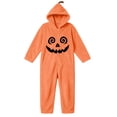 thumbnail image 2 of Inleife Women's Halloween Pumpkin Face Print Hooded Plush Fleece Onesie, Full Zip Jumpsuit with Side Pockets for Cosplay Holiday Party Wear, 2 of 6