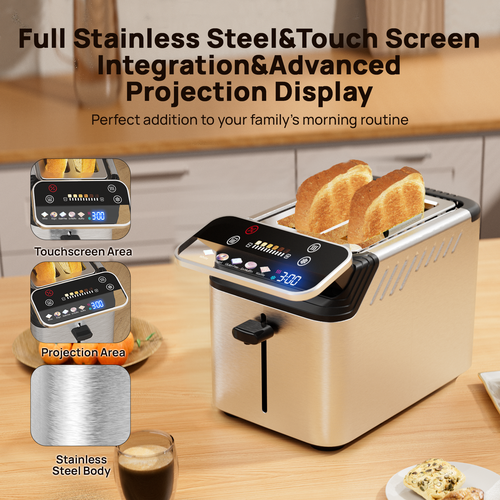 WHALLSE 2-Slice Toaster with Touchscreen and Projection Display photo 4