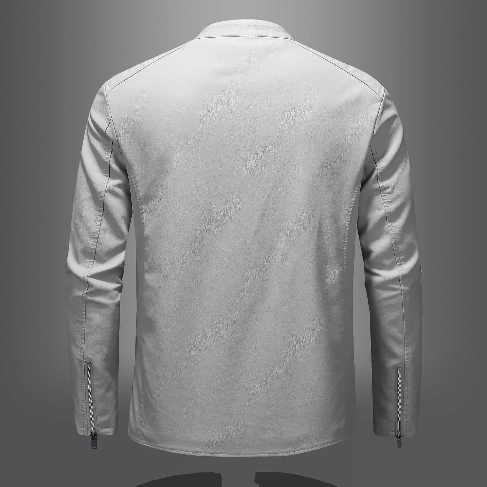 Dpytoraw Men Large Size Standing Collar Leather Jacket Trend Slim Casual Motorcycle Jacket