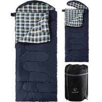 REDCAMP Flannel Sleeping Bag for Adults, Comfortable Cotton Sleeping Bags for Camping with Detachable Hood, Blue