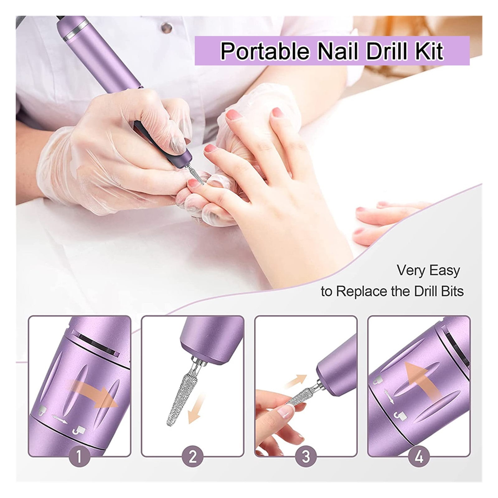 Rechargeable Nail Drill Machine, Electric Nail Drill Sander, Manicure Milling Cutter Set, Professional Nail File Gel Polish Remover ,Low Noise