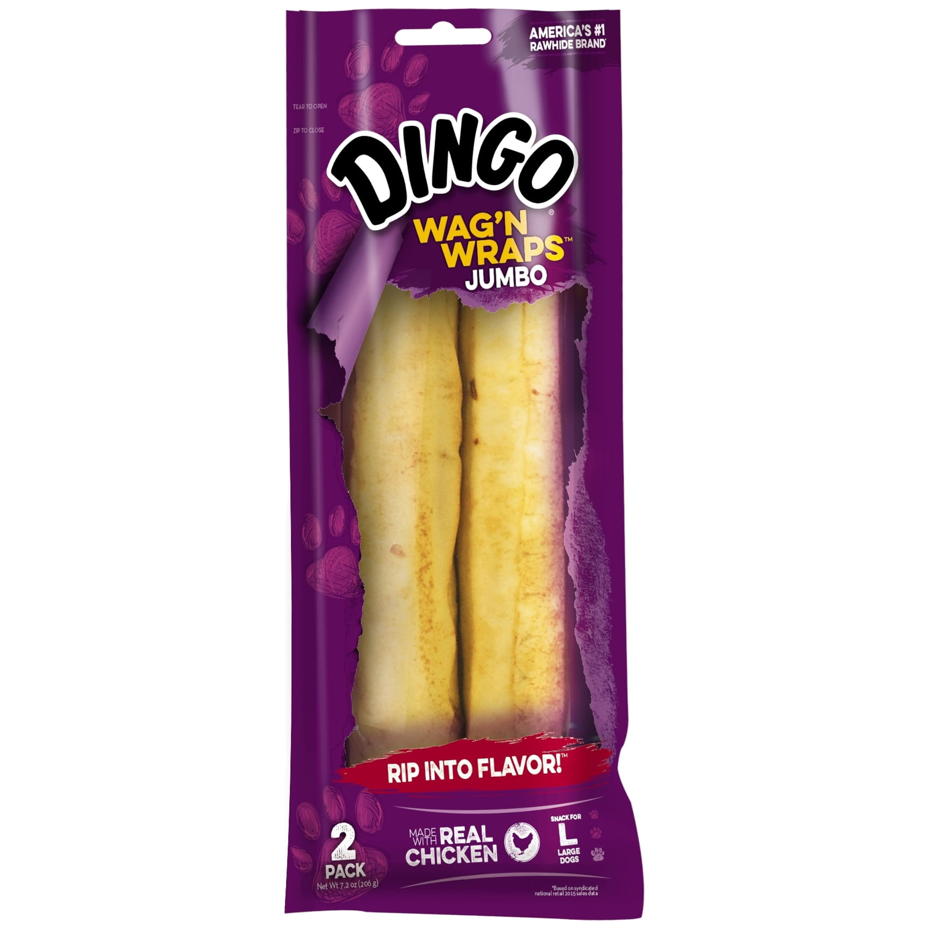 (4 pack) Dingo Wag 'N' Wraps Jumbo Dog Chew with Real Chicken, 2-treats