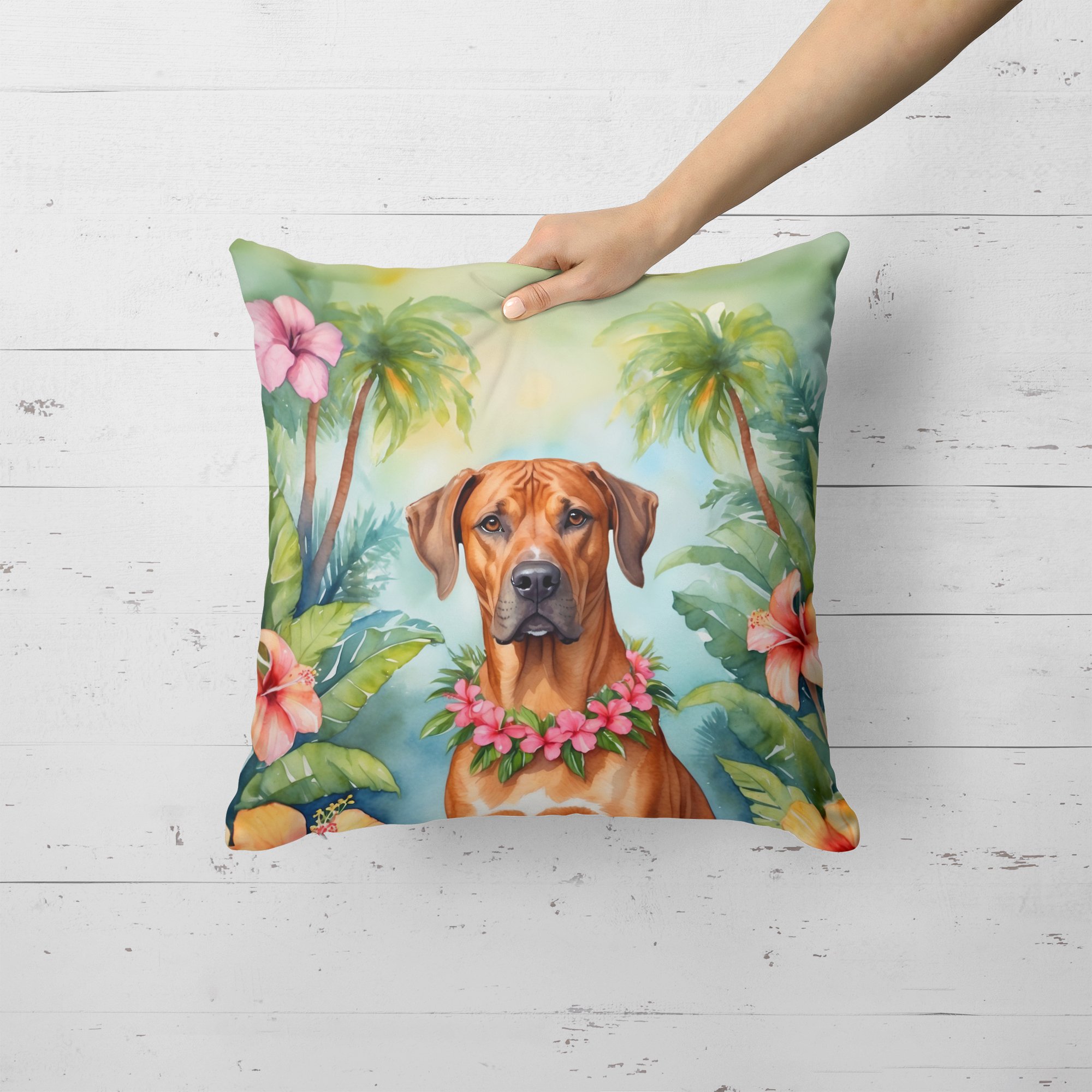 Rhodesian Ridgeback Luau Throw Pillow 18 in x 18 in