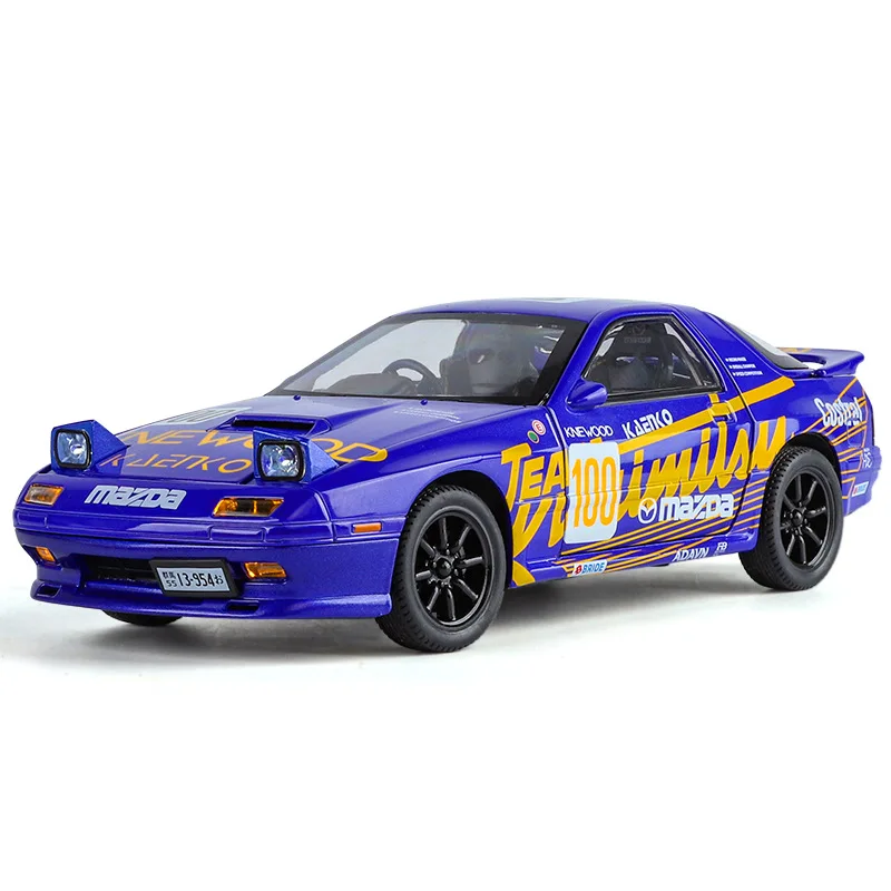 Modèle de Voiture en Alliage 1:24 Mazda RX7-FC Édition à Tirer Jouet de Puissance Modèle Avancé de Voiture Objets de Collection Bleu-Nobox