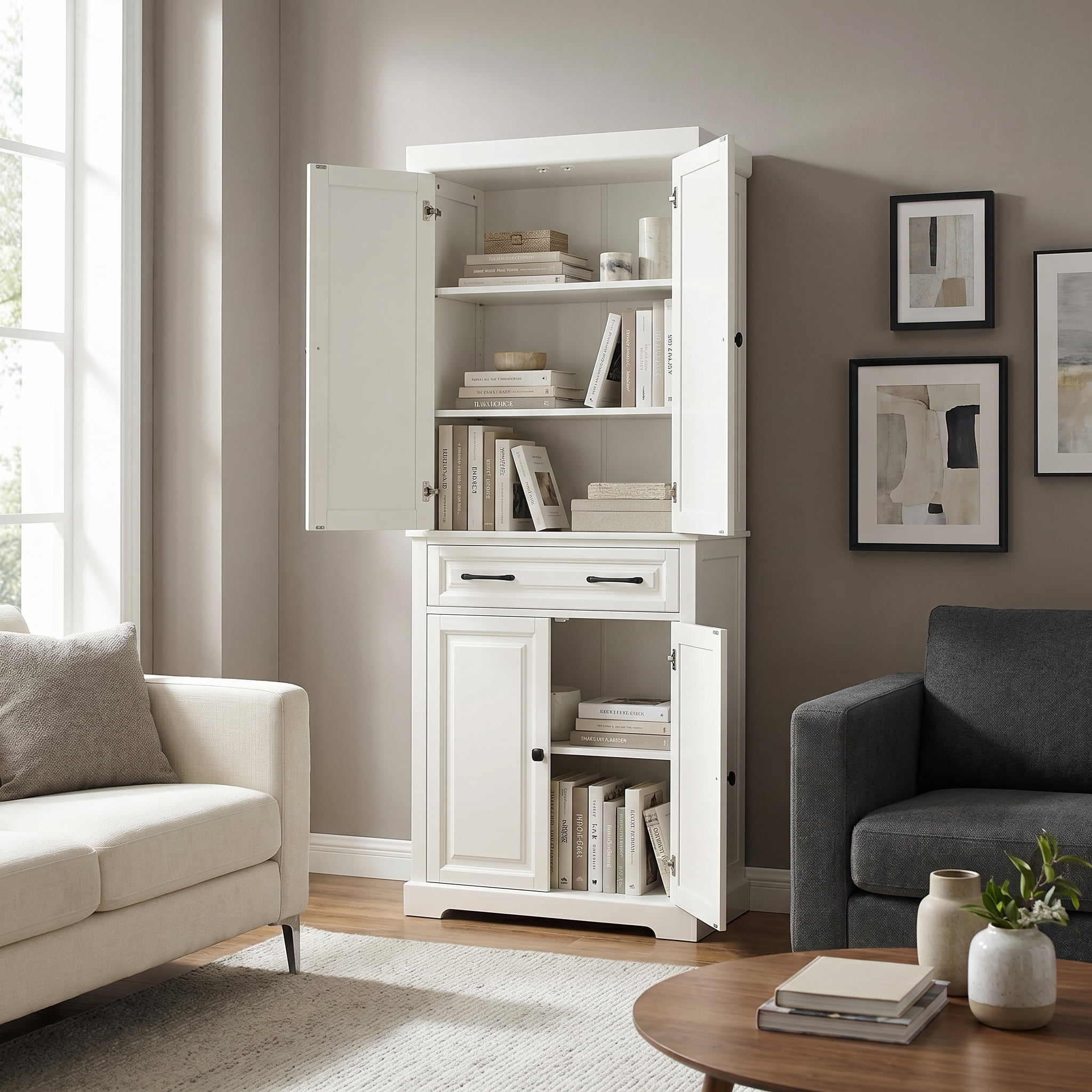 AACULPET 72" Tall Kitchen Pantry Cabinet, Storage Cabinets with Drawer and Adjustable Shelves, White Bathroom Storage