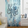 thumbnail image 5 of Coastal Octopus Blue Sheer Curtains 63 Inches Long, Summer Beach Nautical Coral Starfish Light Filering Curtains, Breathable Simi Curtain Privacy Drapes for Living Room Bedroom Window Treatment, 5 of 9