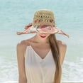 thumbnail image 3 of CoCopeaunts Sun Beach Straw Hat for Women Breathable Flower Scarve Lined Stylish Bow Roll up Foldable UV Protection Fishermen Hat Travel, 3 of 8