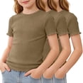 thumbnail image 3 of KyCheLot 3 Pack Ribbed Knit Tops for Girls Crew Neck Solid Color Short Sleeve T-Shirts Trendy Ruffle Trim T-Shirts, 3 of 7