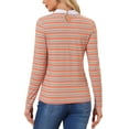 thumbnail image 3 of INSPIRE CHIC Women's Long Sleeve Top Contrast Striped Doll Collar Elastic Loop Back Casual Blouse S Multicolor, 3 of 6
