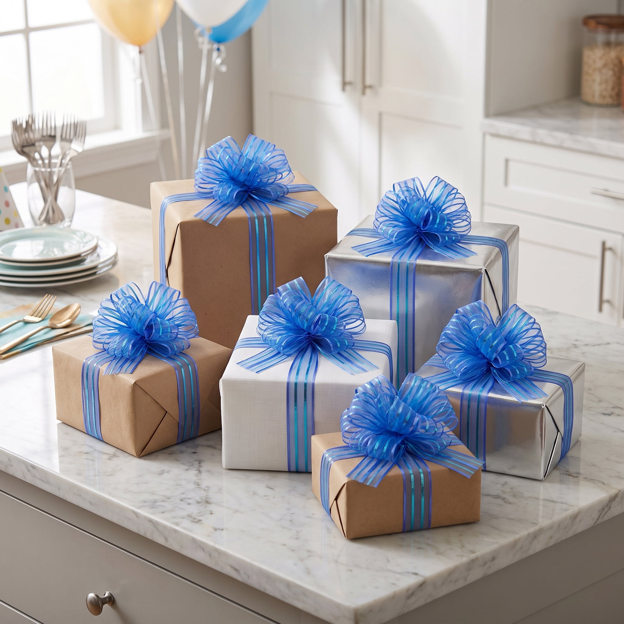 Unique Bargains Crush-Resistant Ribbon Bow for Birthday and Special Occasions Dark Blue