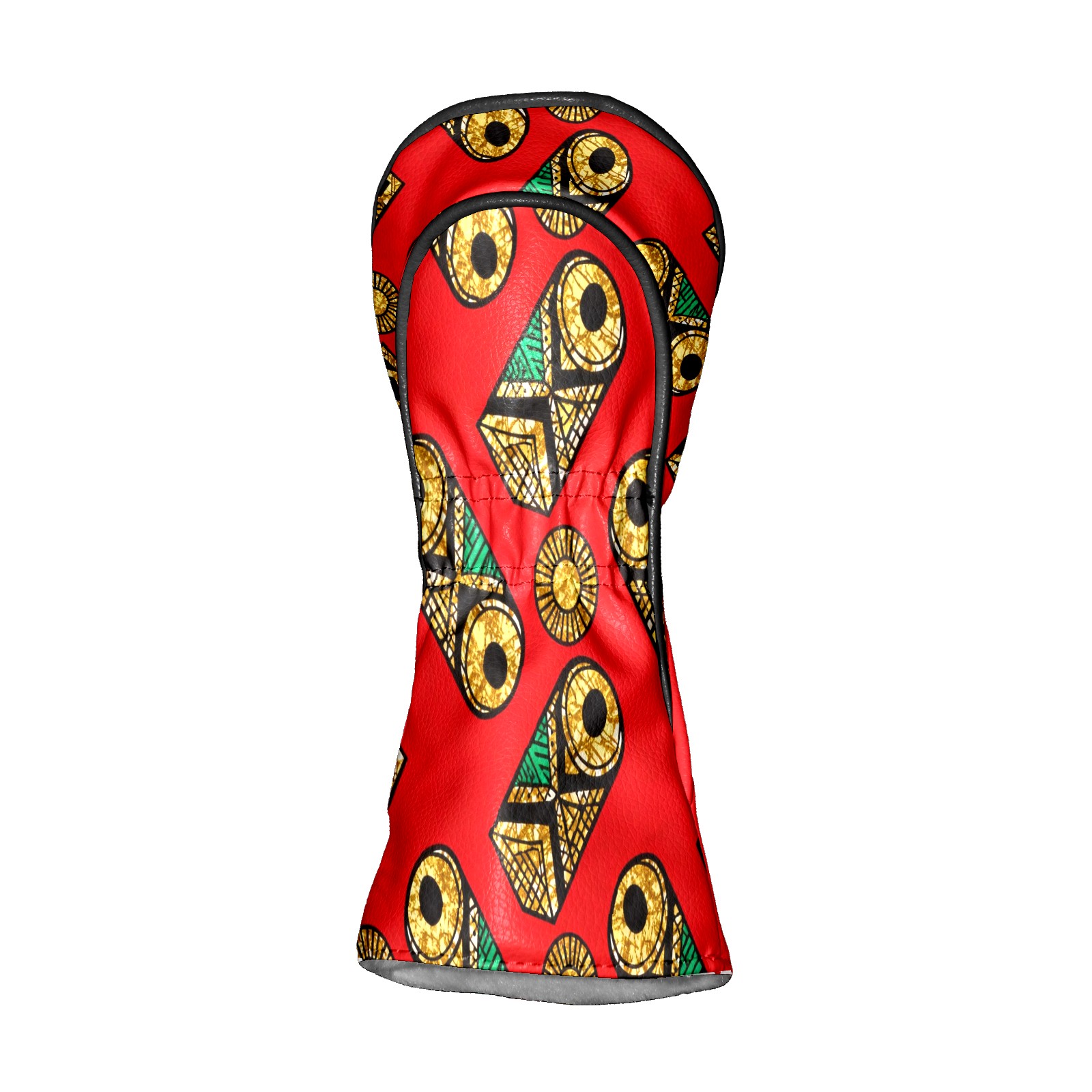 Golf Club Covers, Red GeometricOrnament Premium PU Leather Driver Hybrid Putter Head Covers with Velvet Lining, Waterproof Golf Gifts for Men Women