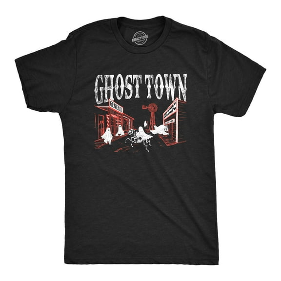 Mens Ghost Town T Shirt Funny Halloween Bed Sheet Ghosts Joke Tee for Guys Graphic Tees