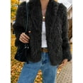 thumbnail image 5 of Female Faux Fur Coat Cropped Lapel Fur Jacket Long Sleeve Open Front Parka Outerwear Black M, 5 of 7