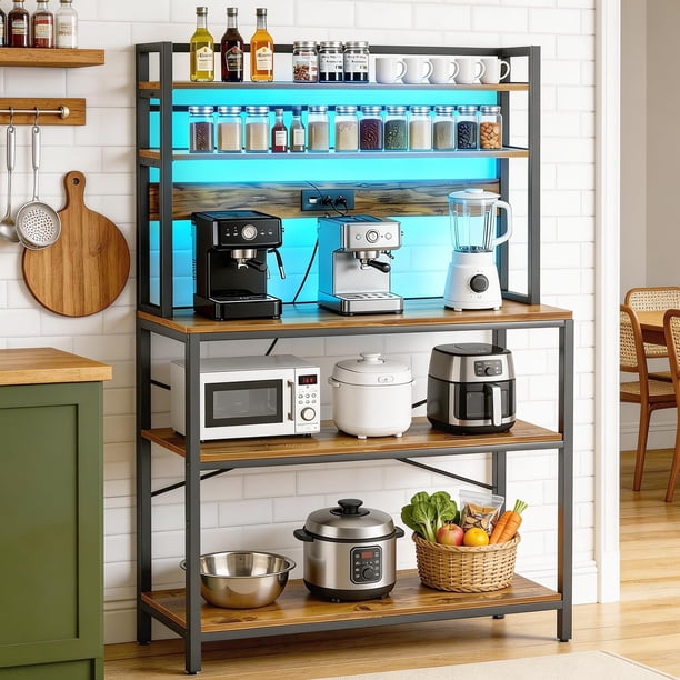 Alacena de Almacenamiento de 5 Niveles, Estante de Cocina con Enchufes y 5 Ganchos,Estante de Microondas, Mueble Multiusos de Cocina, Sala, Oficina,Cafetería (80cm Más Ancho)