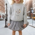 thumbnail image 2 of MAIHAN Kids Sweater Tulle Puffy Skirt Set,Knitted Pullover Dress Cartoon Floral Print Outfit for Girls, Warm Fall Winter Clothes(Light Gray,5-6 Years), 2 of 5