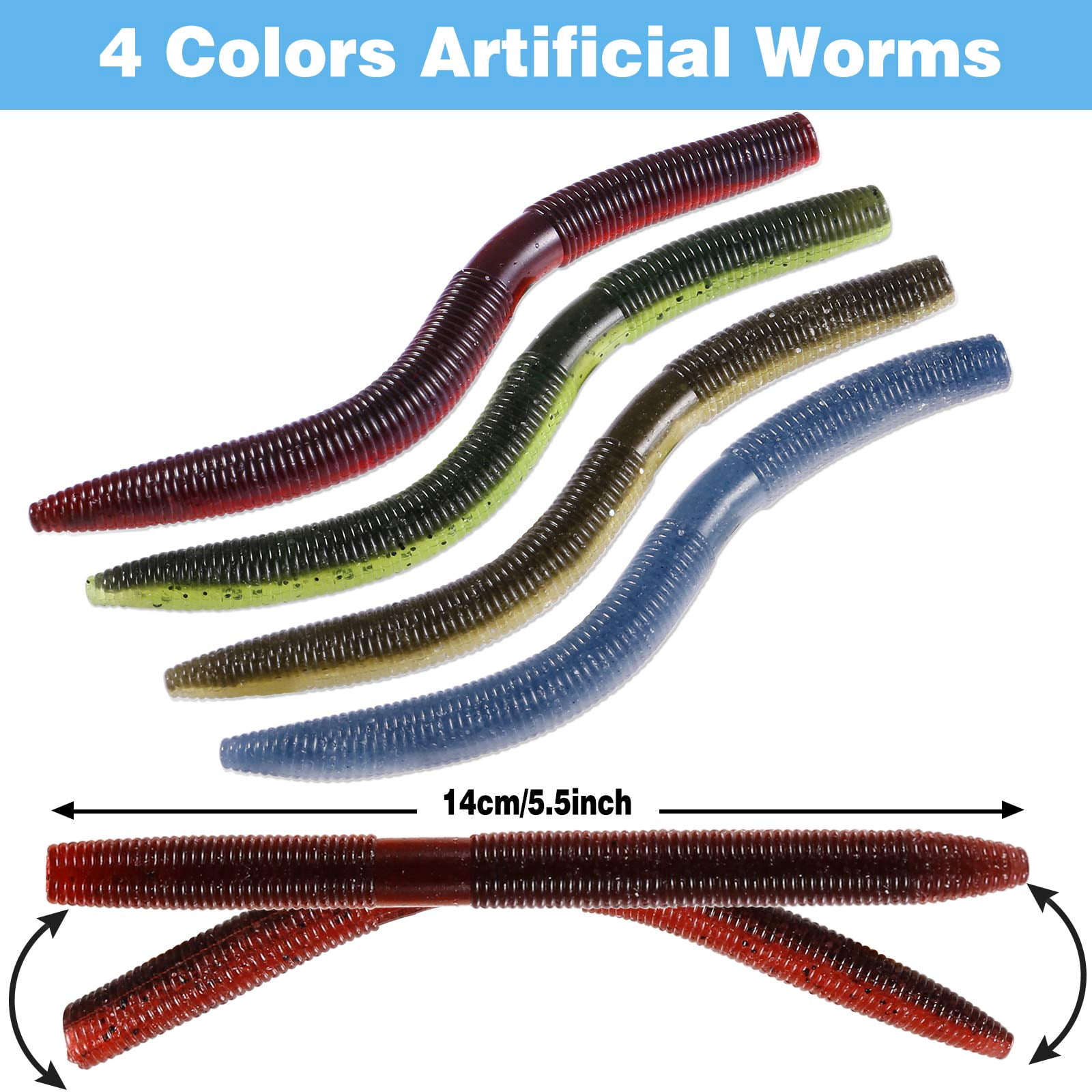 Wacky Worm Fishing Lure Kit  Soft Plastic Lures Grub Baits Hook Rig Bass Trout Worms W/tackle Box