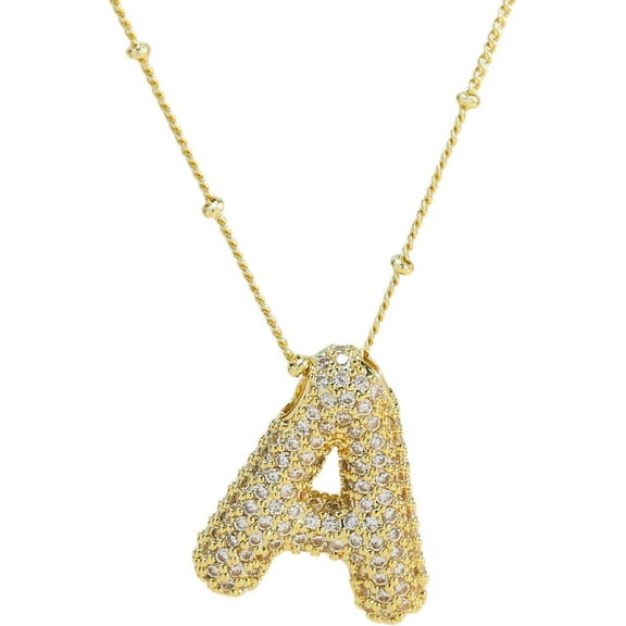 Shiny Cubic Zirconia Bubble Alphabet 26 A-Z,Puffy Name,Letter Necklace,Personalized Monogram Necklace,Balloon Initial Necklace Gifts For Women 18K Gold Plated Jewelry.[o604]