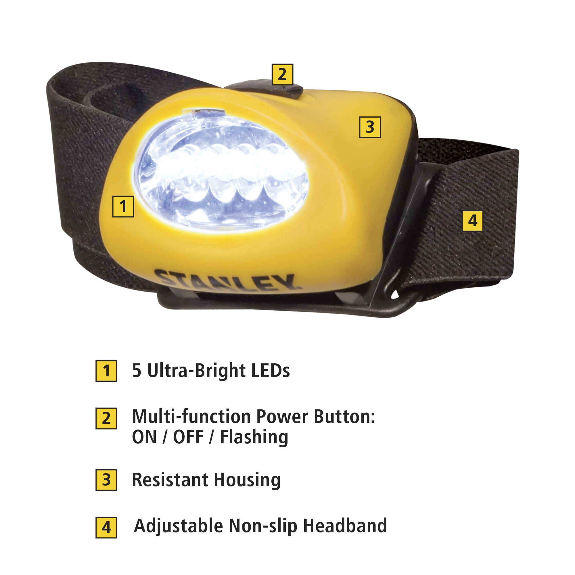 STANLEY Twin Pack 5-LED Alkaline Hands Free Headlamp (HL2PKS