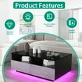 thumbnail image 6 of High Gloss LED Coffee Table Modern Center Tea Table with Adjustable LED Light and Storage 35.4 x 21.7 x 13.8 Inches, 6 of 10