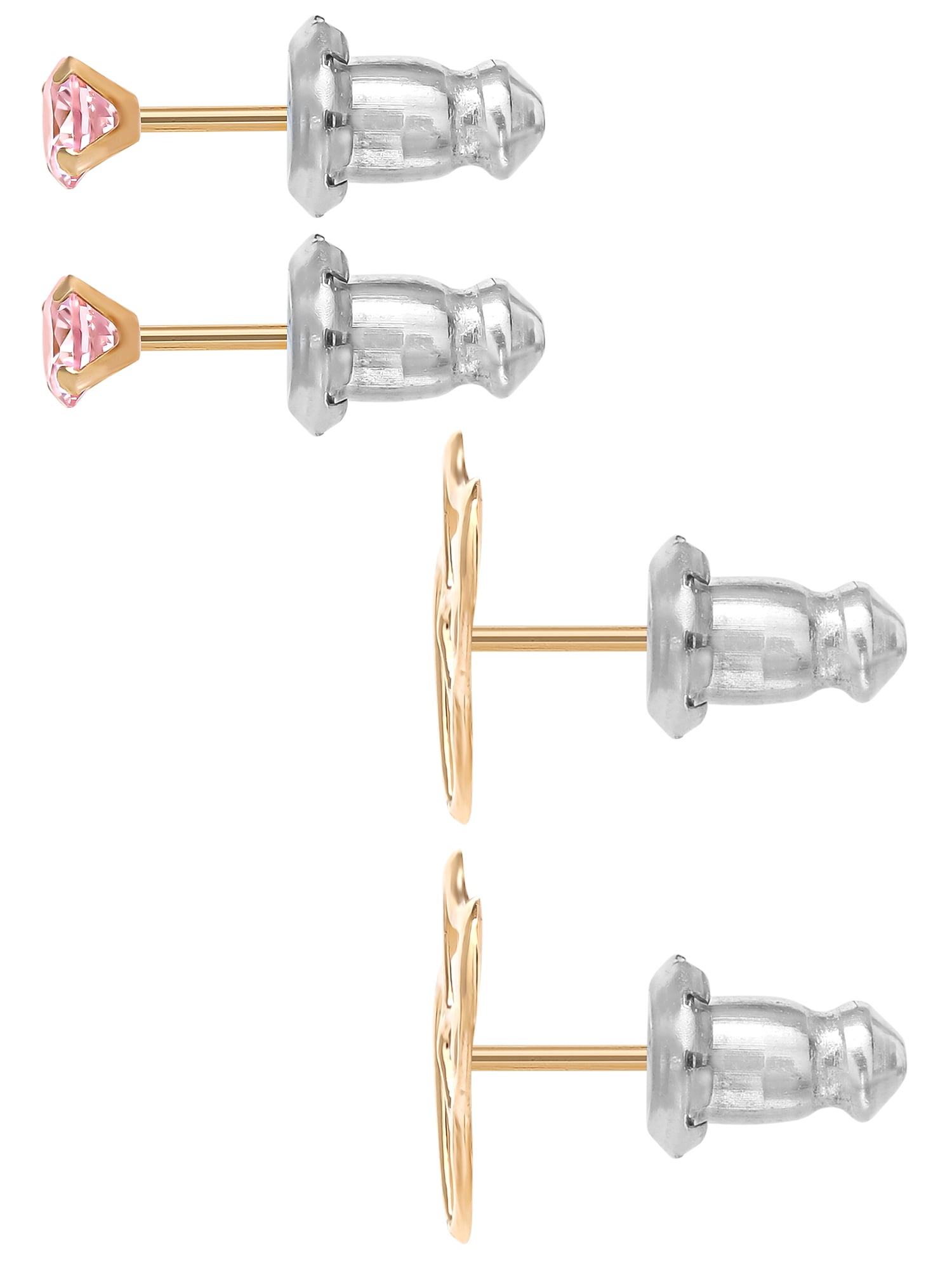 Brilliance Fine Jewelry Girl’s 14kt Yellow Gold Cubic Zirconia and Double Heart Stud Earring Set