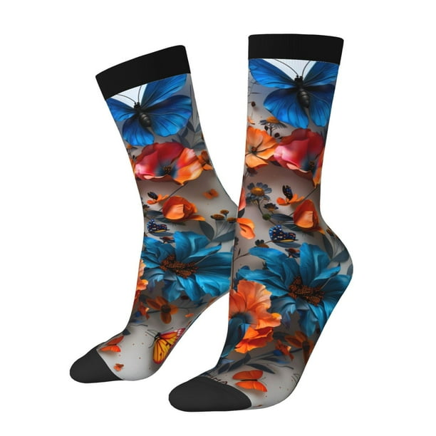Balery 3D Butterfly Calcetas Largas con Estampado para Hombre y Mujer – Suaves y Transpirables, Talla Única (US 5-11)
