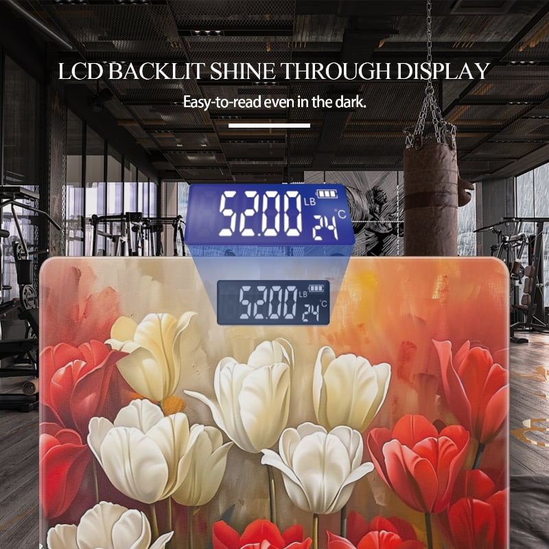 Bathroom Scale, Highly Accurate Digital Body Scale,Precisely Measures Weight up to 400 lbs-Oil Painting Of Array Of Tulips In Red