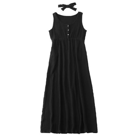 

And Dresses+Headband Summer Mommy Set Romper Maxi Sleeveless Me Matching Family Girls Outfits&Set